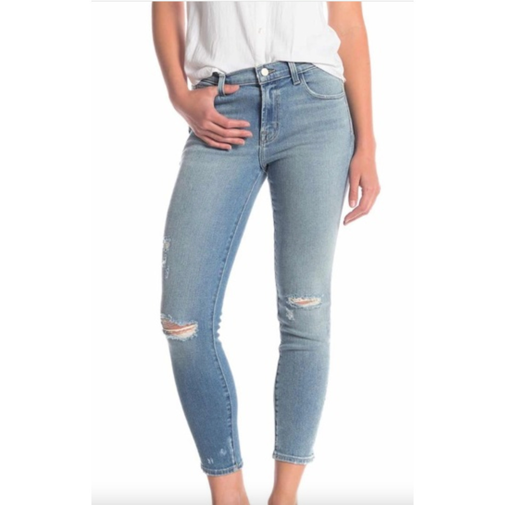 J Brand Capri Cropped Skinny Distressed Jeans in‎ Surge Destruct, Size 26